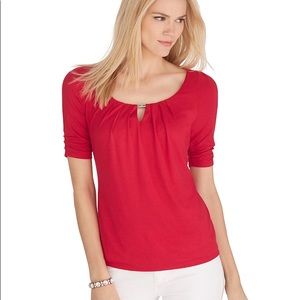 WHBM elbow sleeve keyhole tee